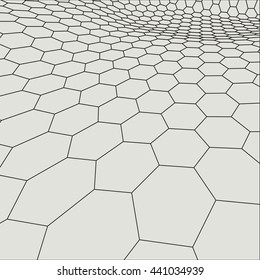 Abstract vector landscape background. Cyberspace grid. 3d technology vector illustration.