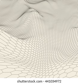 Abstract vector landscape background. Cyberspace grid. 3d technology vector illustration.