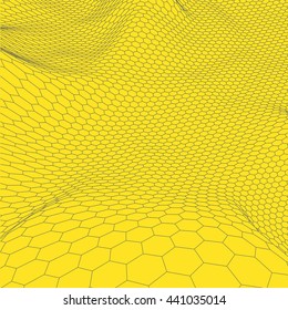 Abstract vector landscape background. Cyberspace grid. 3d technology vector illustration.