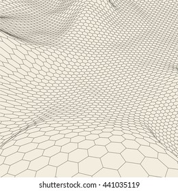 Abstract vector landscape background. Cyberspace grid. 3d technology vector illustration.