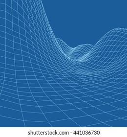 Abstract vector landscape background. Cyberspace grid. 3d technology vector illustration.