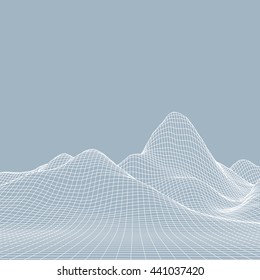 Abstract vector landscape background. Cyberspace landscape grid. 3d technology vector illustration.