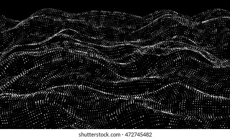 Abstract vector landscape background. Cyberspace grid. 3d technology illustration.