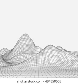Abstract vector landscape background. Cyberspace grid. 3d technology vector illustration.