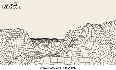 Abstract vector landscape background. Cyberspace grid. 3d technology vector illustration.