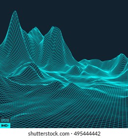 Abstract vector landscape background. Cyberspace grid. 3d technology vector illustration.