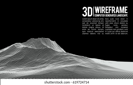 Abstract vector landscape background. Cyberspace landscape grid. 3d technology vector illustration.