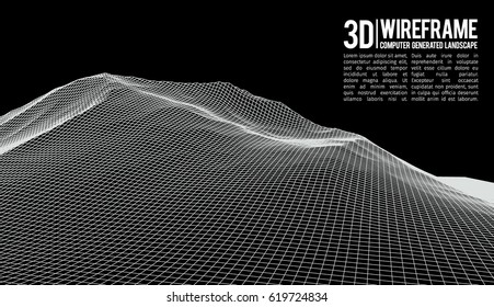 Abstract vector landscape background. Cyberspace landscape grid. 3d technology vector illustration.