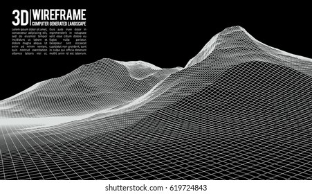 Abstract vector landscape background. Cyberspace landscape grid. 3d technology vector illustration.