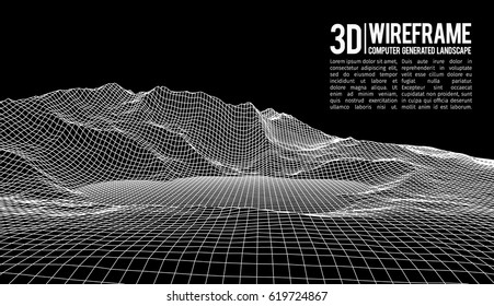 Abstract vector landscape background. Cyberspace landscape grid. 3d technology vector illustration.