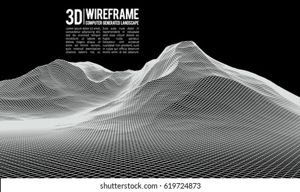 Abstract vector landscape background. Cyberspace landscape grid. 3d technology vector illustration.