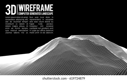 Abstract vector landscape background. Cyberspace landscape grid. 3d technology vector illustration.