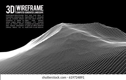 Abstract vector landscape background. Cyberspace landscape grid. 3d technology vector illustration.