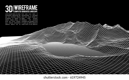Abstract vector landscape background. Cyberspace landscape grid. 3d technology vector illustration.