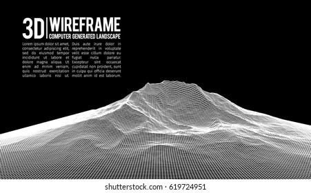 Fondo horizontal del vector abstracto. Cuadrícula de paisaje del ciberespacio. Ilustración vectorial de tecnología 3d.