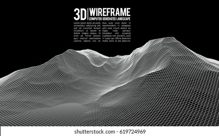 Abstract vector landscape background. Cyberspace landscape grid. 3d technology vector illustration.