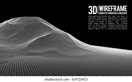Abstract vector landscape background. Cyberspace landscape grid. 3d technology vector illustration.