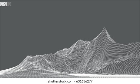 Abstract vector landscape background. Cyberspace landscape grid. 3d technology vector illustration.