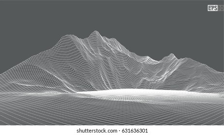 Abstract vector landscape background. Cyberspace landscape grid. 3d technology vector illustration.