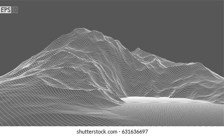 Abstract vector landscape background. Cyberspace landscape grid. 3d technology vector illustration.