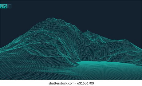 Abstract vector landscape background. Cyberspace landscape grid. 3d technology vector illustration.