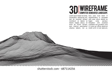 Abstract vector landscape background. Cyberspace landscape grid. 3d technology vector illustration.