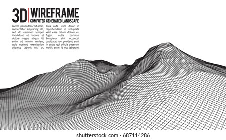 Abstract vector landscape background. Cyberspace landscape grid. 3d technology vector illustration.