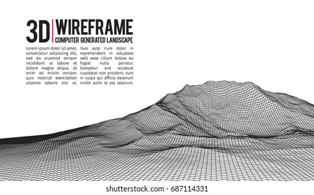 Abstract vector landscape background. Cyberspace landscape grid. 3d technology vector illustration.