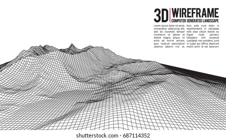 Abstract vector landscape background. Cyberspace landscape grid. 3d technology vector illustration.