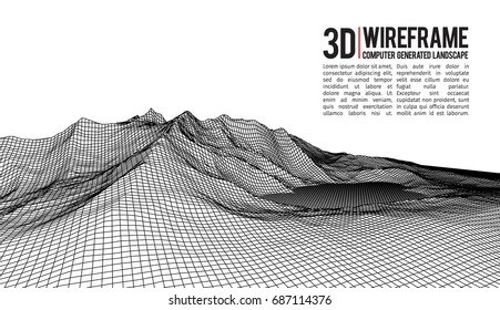 Abstract vector landscape background. Cyberspace landscape grid. 3d technology vector illustration.