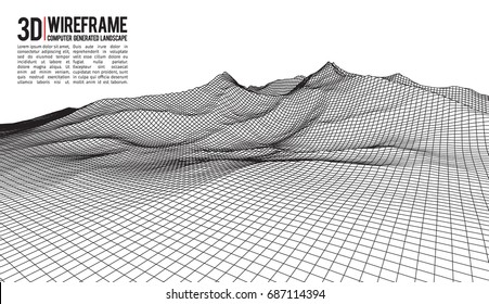 Abstract vector landscape background. Cyberspace landscape grid. 3d technology vector illustration.