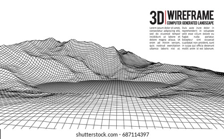 Abstract vector landscape background. Cyberspace landscape grid. 3d technology vector illustration.