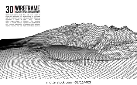 Abstract vector landscape background. Cyberspace landscape grid. 3d technology vector illustration.