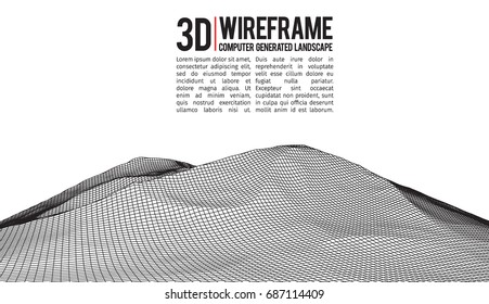 Abstract vector landscape background. Cyberspace landscape grid. 3d technology vector illustration.