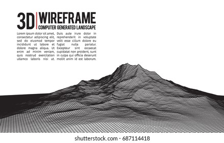Abstract vector landscape background. Cyberspace landscape grid. 3d technology vector illustration.