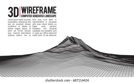 Abstract vector landscape background. Cyberspace landscape grid. 3d technology vector illustration.