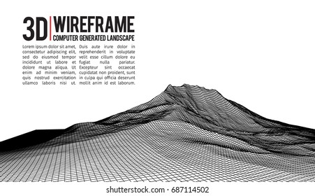 Abstract vector landscape background. Cyberspace landscape grid. 3d technology vector illustration.