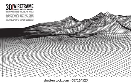 Abstract vector landscape background. Cyberspace landscape grid. 3d technology vector illustration.