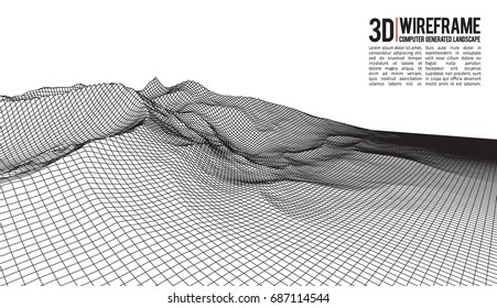 Abstract vector landscape background. Cyberspace landscape grid. 3d technology vector illustration.