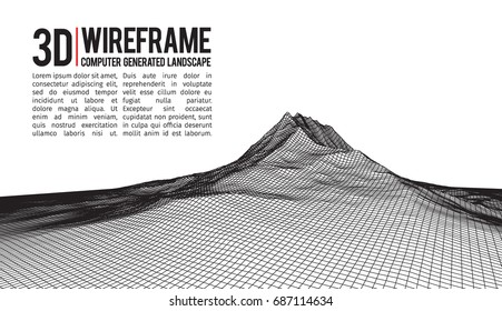 Abstract vector landscape background. Cyberspace landscape grid. 3d technology vector illustration.