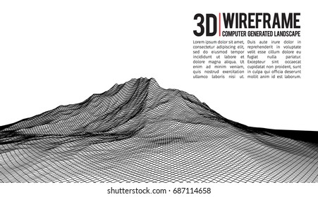 Abstract vector landscape background. Cyberspace landscape grid. 3d technology vector illustration.