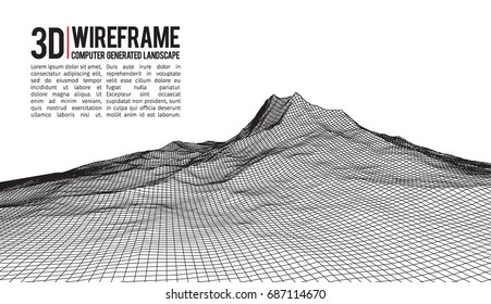 Abstract vector landscape background. Cyberspace landscape grid. 3d technology vector illustration.