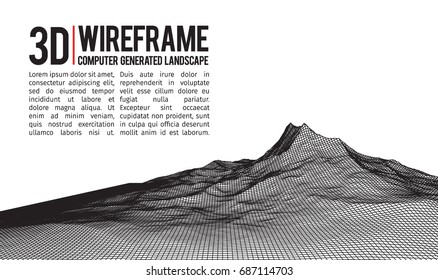 Abstract vector landscape background. Cyberspace landscape grid. 3d technology vector illustration.