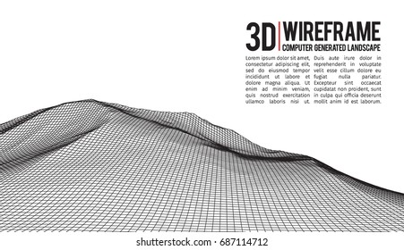 Abstract vector landscape background. Cyberspace landscape grid. 3d technology vector illustration.