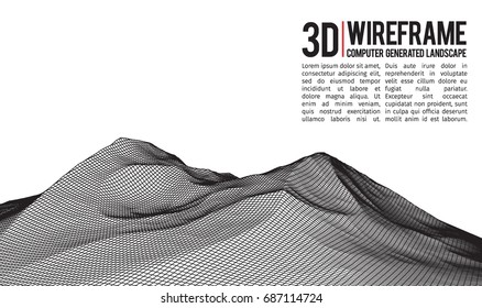 Abstract vector landscape background. Cyberspace landscape grid. 3d technology vector illustration.