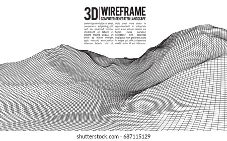 Abstract vector landscape background. Cyberspace landscape grid. 3d technology vector illustration.
