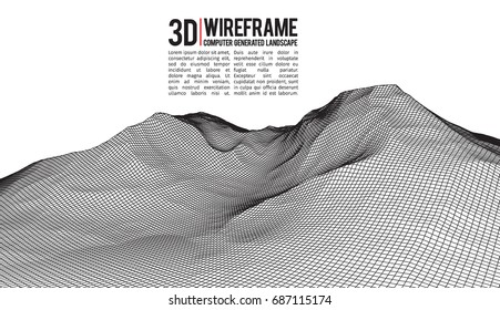 Abstract vector landscape background. Cyberspace landscape grid. 3d technology vector illustration.