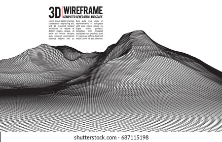 Abstract vector landscape background. Cyberspace landscape grid. 3d technology vector illustration.