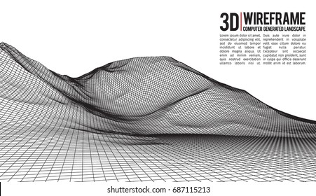 Abstract vector landscape background. Cyberspace landscape grid. 3d technology vector illustration.