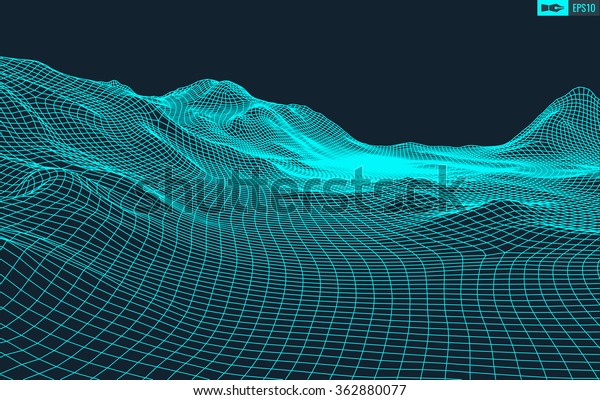 Abstract Vector Landscape Background Cyberspace Grid Stock Vector ...